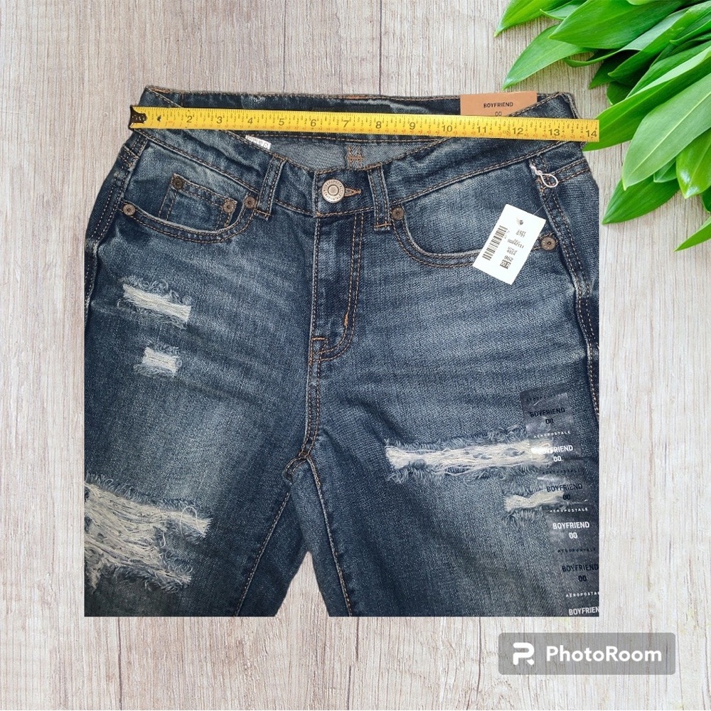 NWT Aeropostale Blue Distressed Boyfriend Jeans Sz 00 (27”ins) - Picture 3 of 6